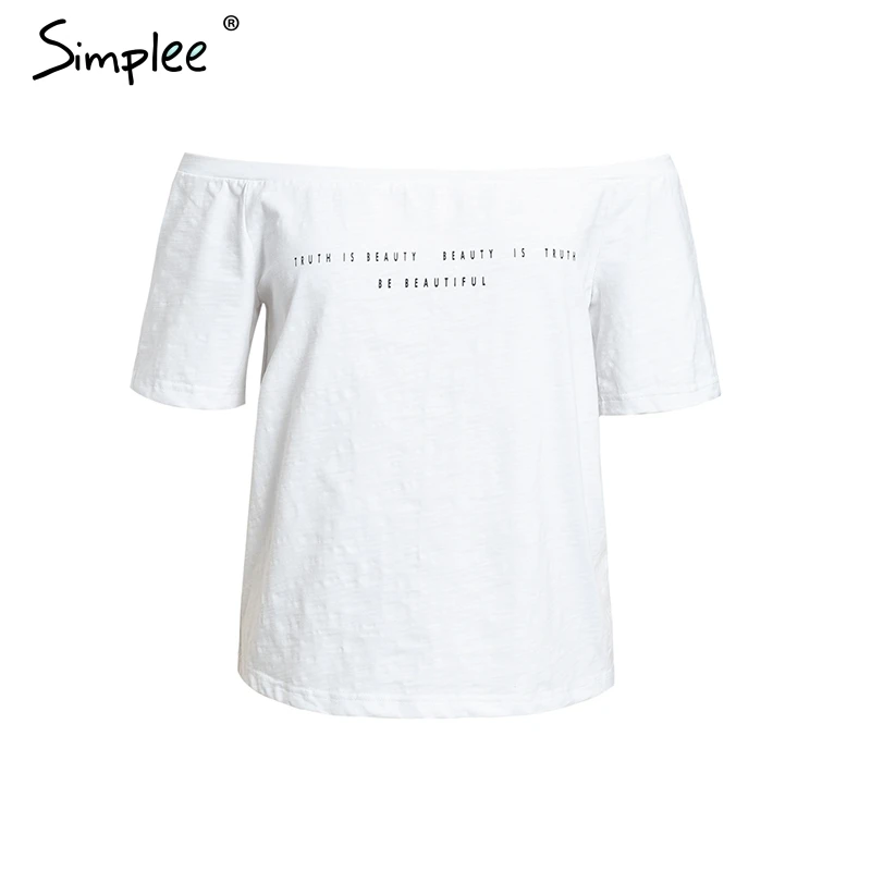 

Simplee Sexy off shoulder letter t shirt women Summer short sleeve white black tee shirt Summer fashion female tops tees 2019