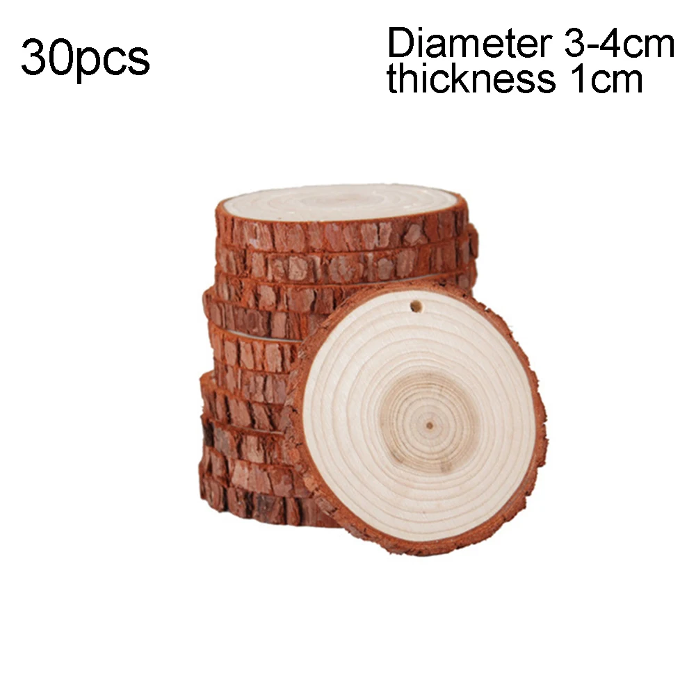 30Pcs Natural Wooden Slices Circles with Hole DIY Round Discs Handicraft Xmas Tree Ornament Hanging Christmas Decor Supplies