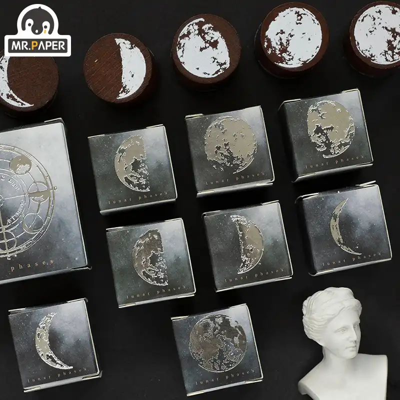 Mr Paper 8 видов конструкций Planet Moon деревянные марки резиновый Vntage для скрапбукинга деко DIY ремесло стандартная деревянная печать канцелярские товары