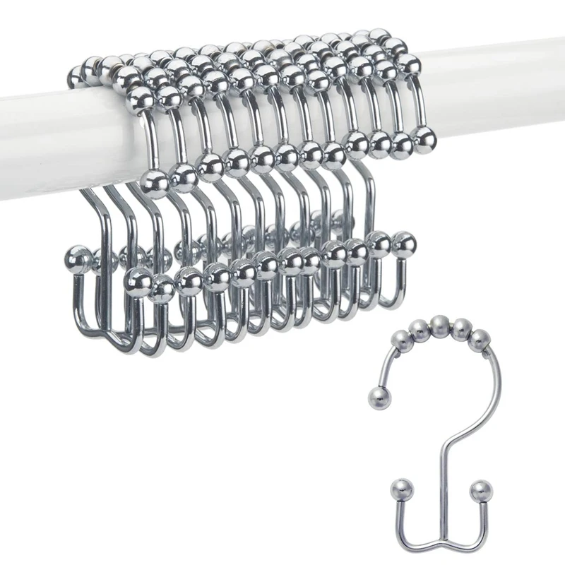 

24 Pack Shower Curtain Hooks Rings Anti-Rust Metal Double Glide Shower Hooks for Bathroom Shower Rods Curtains