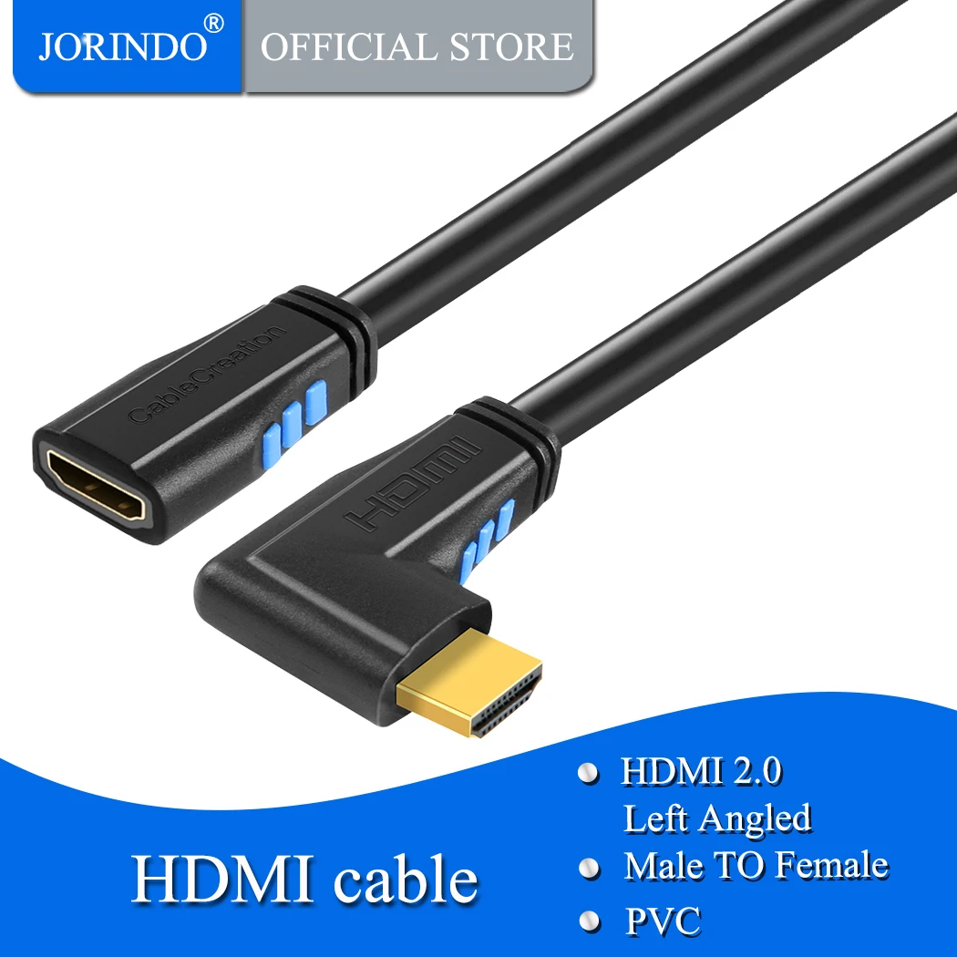 HDMI 2,0 удлинитель, JORINDO левый угол 270 градусов вертикальный правый 4K(60 Гц) HDMI 2,0 мужчин и женщин кабель, 3D видео, Ethernet