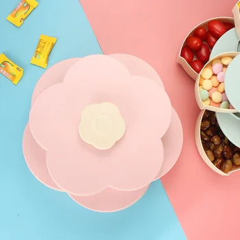 

Novelty Dried Fruit Plate Plastic Wedding Sugar Melon Seeds Flower Compartment Storage Tray Petals Rotating Candy Box