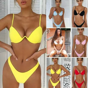 

Women Sexy Bikini Set Push-up Padded Bra Bandage Bikini Set Triangle Swimwear Underwear