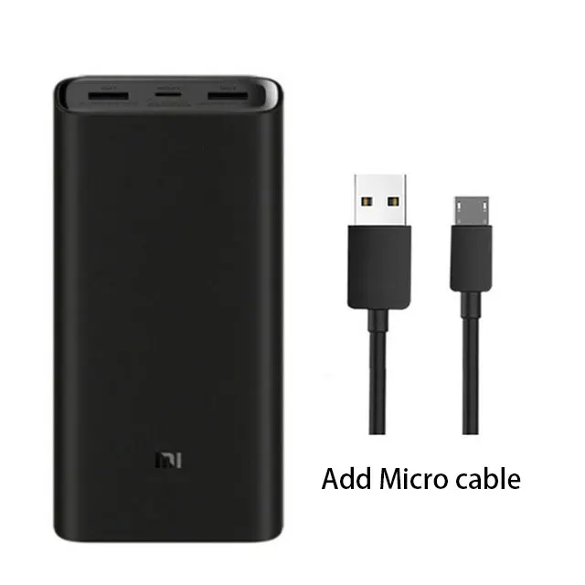 Xiaomi mi внешний аккумулятор 3, 20000 мА/ч, быстрое зарядное устройство, внешний аккумулятор, 3 порта, выход PD Xiao mi, 20000 мА/ч, внешний аккумулятор - Цвет: add Micro cable