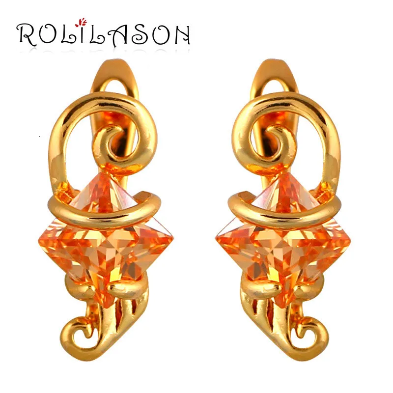 Rolilason aлибабе продавать циркон серьги для женщин квадратные золото тон цвета шампанского с украшением в виде кристаллов клипсы Модные украшения JES1080
