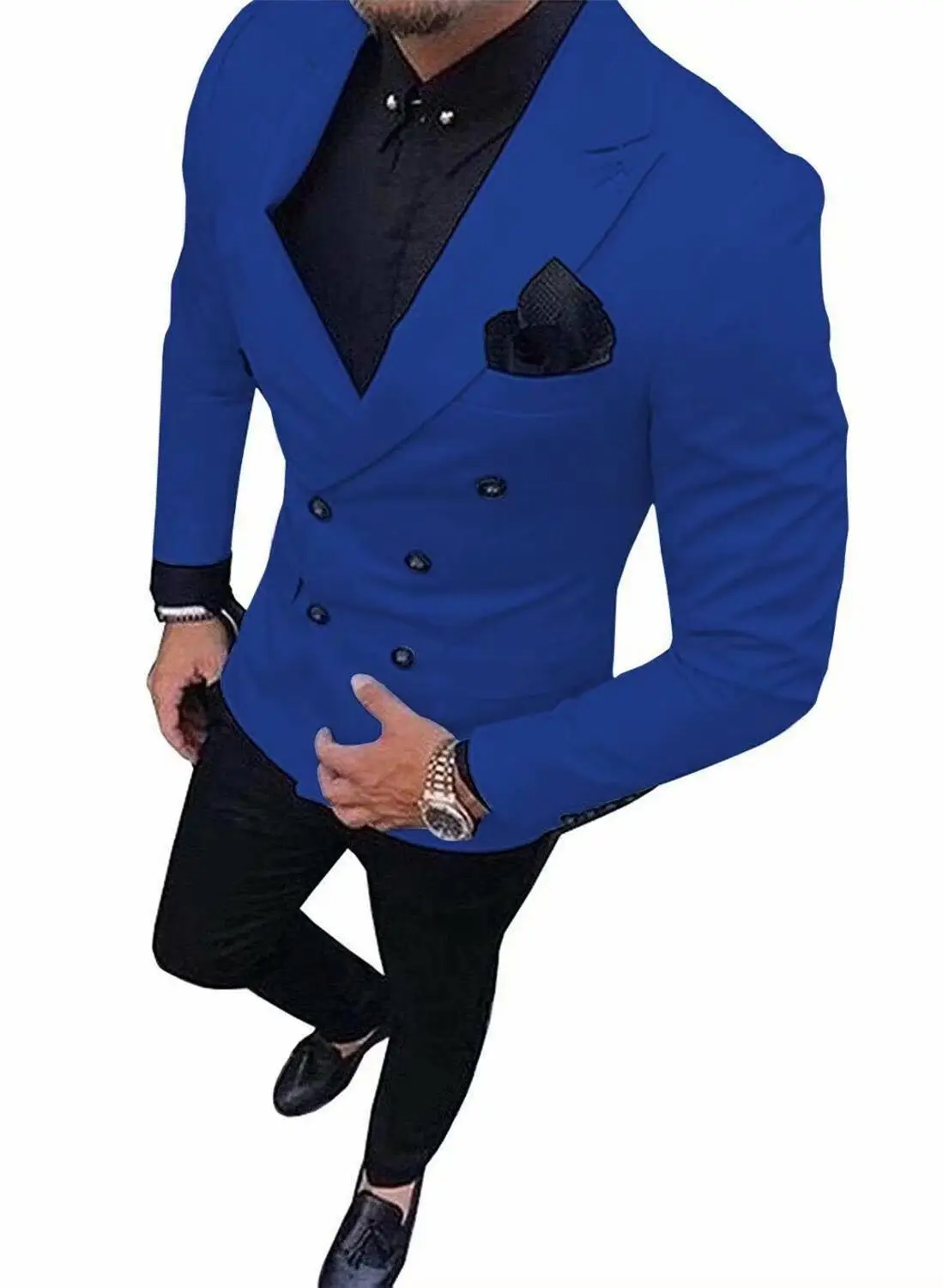 Royal Blue Новинка, зеленый мужской костюм, двубортный костюм из 2 предметов, блейзер с отворотом, пиджак, смокинг и брюки для свадьбы, вечерние - Цвет: Royal Blue