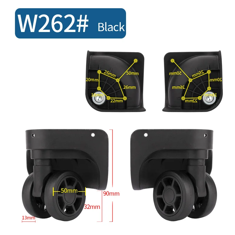 Чемодан Замена колеса ремонт фитинг чемодан тяга коробка оборудование Замена аксессуары 360 Универсальные ролики - Цвет: W262(2 Wheels)Black