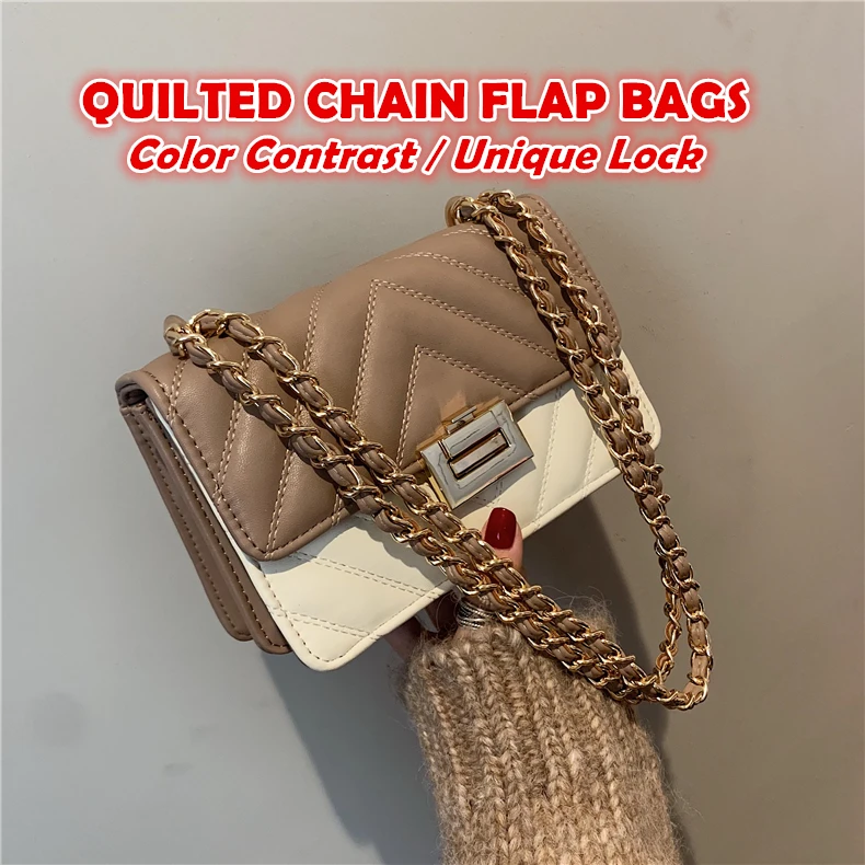 Burminsa Elegant Quilted Chain Crossbody Bags For Women Unique Design Lock High Quality Soft PU Female Shoulder Bags Autumn