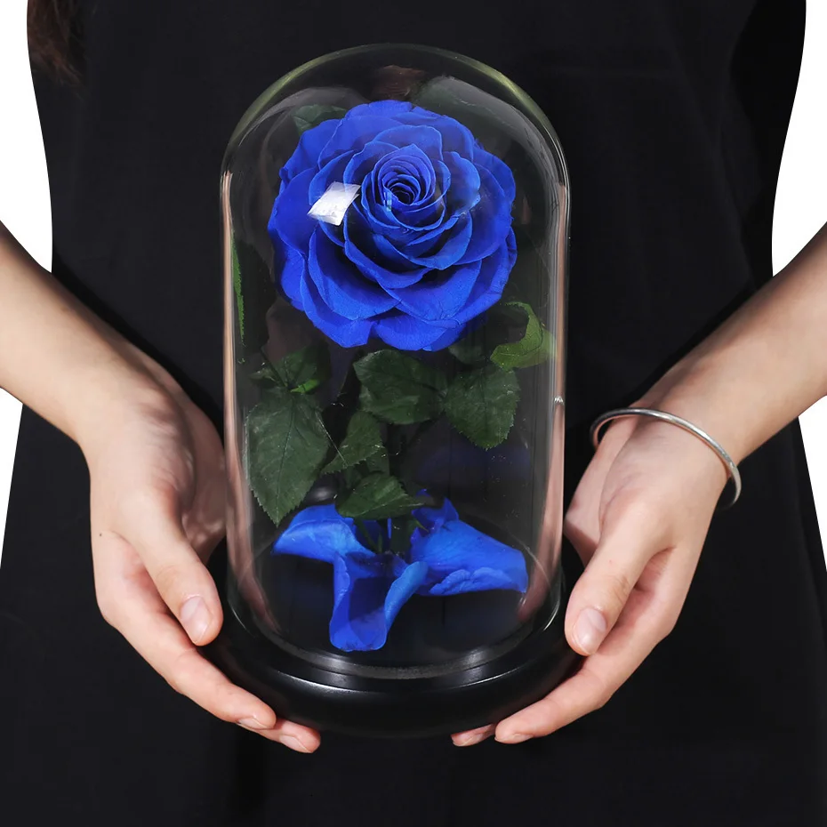 Красавица и Чудовище Forever Rose Flower консервированная бесцветная свежая роза в стеклянном куполе Свадебные украшения подарки на день Святого Валентина
