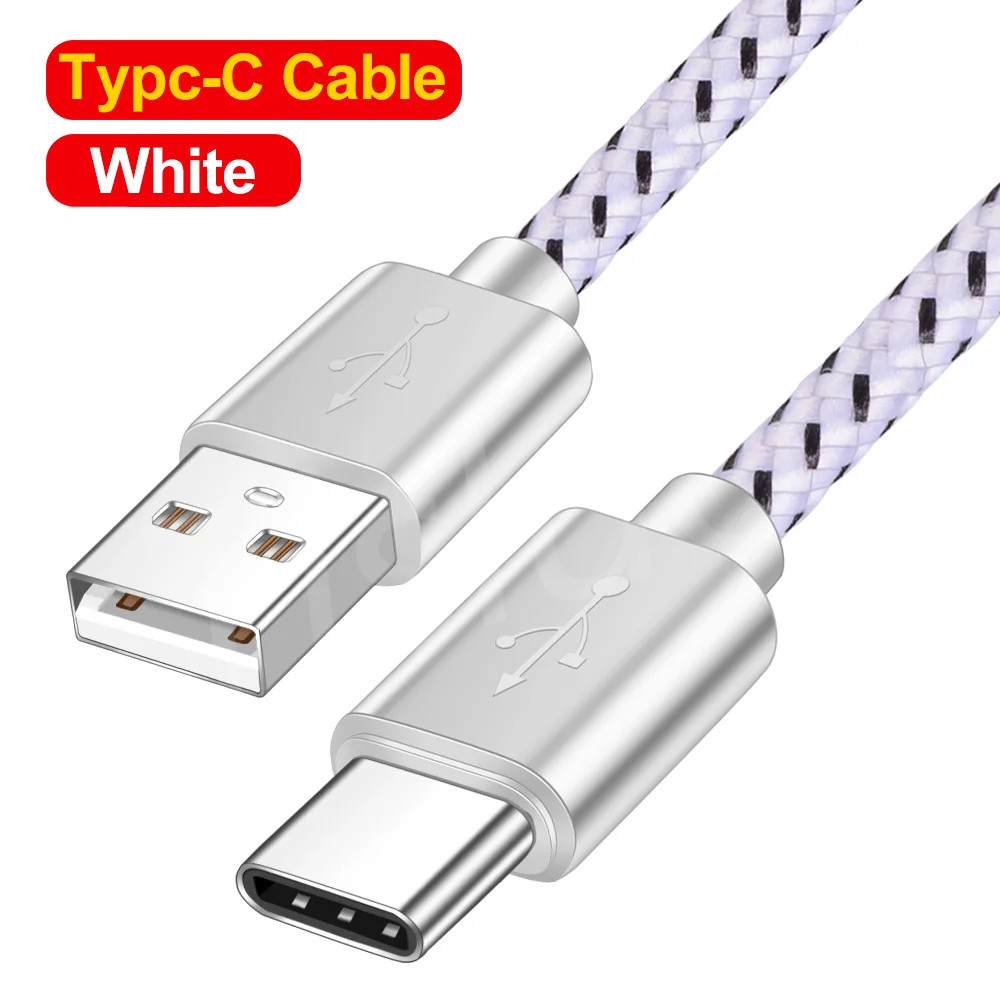 Tisluo type C USB кабель для синхронизации данных 1 м нейлоновый Плетеный USB кабель для зарядки для Saumsung Xiaomi Tablet Android USB телефонный кабель - Цвет: White Type C USB