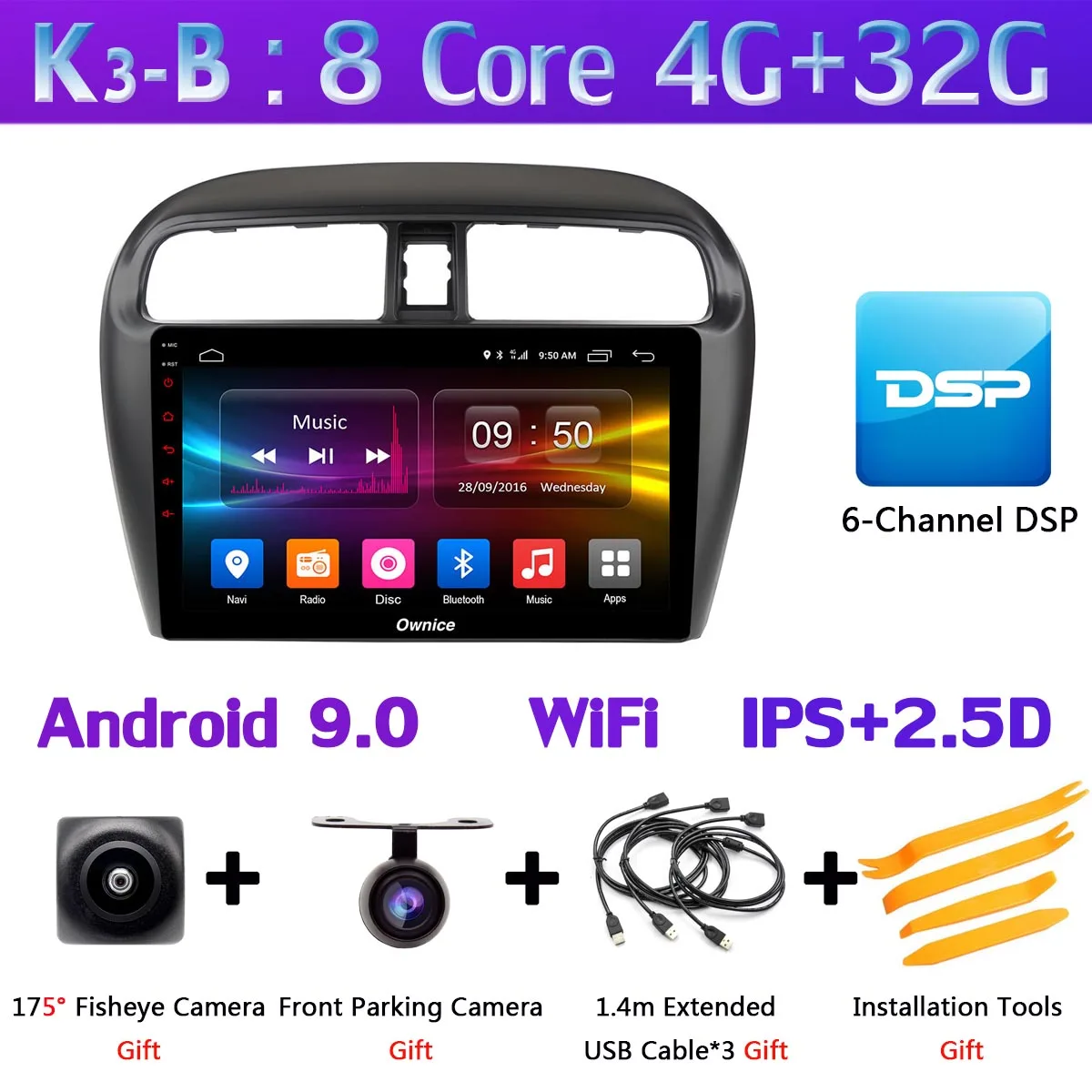 K3-B 360 ° AHD DVR камера 4GSIM wifi Android 9,0 8Core 4+ 64G SPDIF DSP CarPlay gps радио для Mitsubishi Mirage Attrage GT G46 2012 - Цвет: K3-B