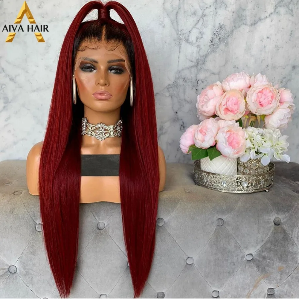 Resistente ao Calor Dianteira do Laço Sintético em Linha Perucas para Mulher Aiva Ombre Loira Peruca Reta Longo Rosa Laranja Vermelho Preto Barato Cosplay 11 High Quality Apliques e perucas