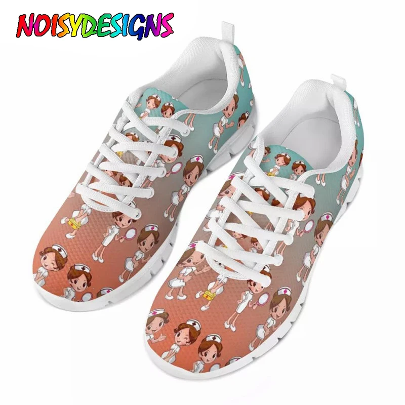

NOISYDESIGNS 2021 Design Gradient Women's Shoes Comfortable Flats Lace Up Doctor Nursing Breath Casual Shoes Sneakers Mujer
