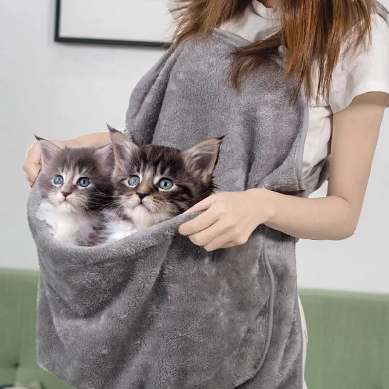Cat Holder Carrier Apron Velvet Pet Sleeping Chest Apron with Pocket for Holding E5BB