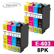 Topcolor 8PK 603XL E-603 Compatible T603 Full Ink Cartridge 603 Compatible Epson XP2105 3100 4105 4100 WF-2835DWF 2850 Printer