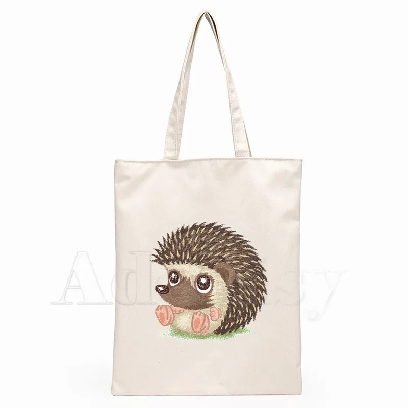 

Watercolor Hedgehog Graphic Printed Canvas Shoulder Bag Female Harajuku Funny Large-capacity Eco Environmental Shopper Bag