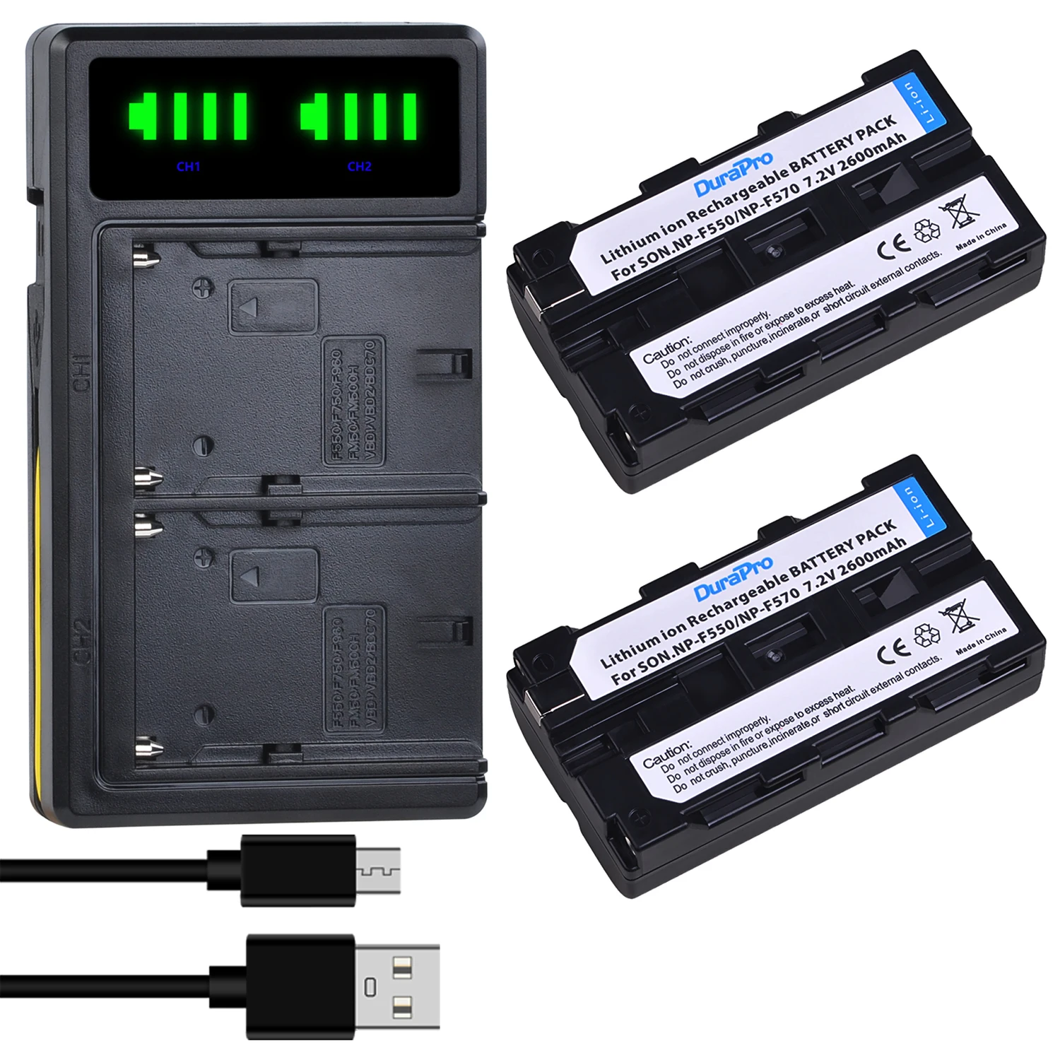 Camera Battery DuraPro 2600mAH NP-F550 NP-F570 Camera Battery + LED USB Dual Charger for Sony CCD-RV100 CCD-TR517 CCD-TR516 for LED Video Light