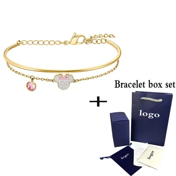 

Fashion New My Mouse Bracelet Golden Romantic Fresh Pink Bow Crystal ladies Bracelet Best Romantic Jewelry Gift