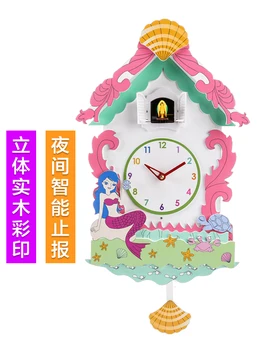 

Luxury Solid Wood Wall Clock Living Room LightweightClock Creative Rural Swing Clock Cartoon Children's Bird Clock B50