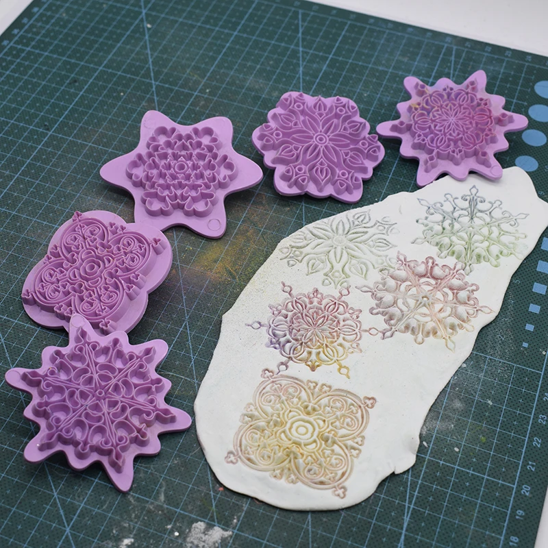 Mandala Lace Pattern Emboss Stamp Polymer Clay Earring Texture Soap Pottery Ceramic Impression Dotting Tools 5pcs/lot Art Hobby clay modelling tools