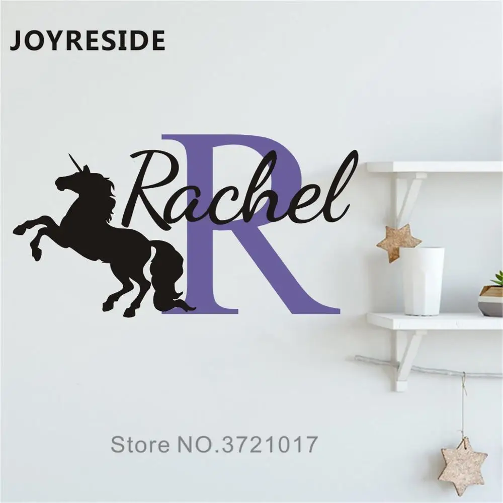 JOYRESIDE пользовательские названия Наклейка на стену в форме единорога девушки украшения спальни настенный Декор Единорог красивый узор наклейки для дома дети W157 - Цвет: Design 4