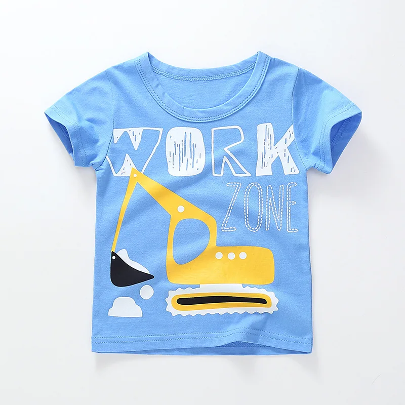 

2019 Summer Wear New Style Pure Cotton Cartoon Excavator KID'S T-shirt BOY'S Short-sleeved Top a Generation of Fat