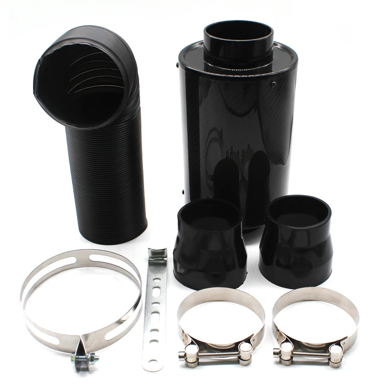 1 Set Universal Car 3 inch Carbon Fibre Cold Air Filter Feed Enclosed Air Intake Induction Pipe Hose Kit Bellows Intake Hose