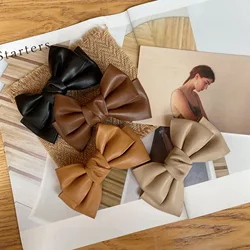 Fashion PU Leather Bow Hairpin Solid Color Duckbill Clips Hair Accessories for Girls Women заколки для девочек Korean Ornament