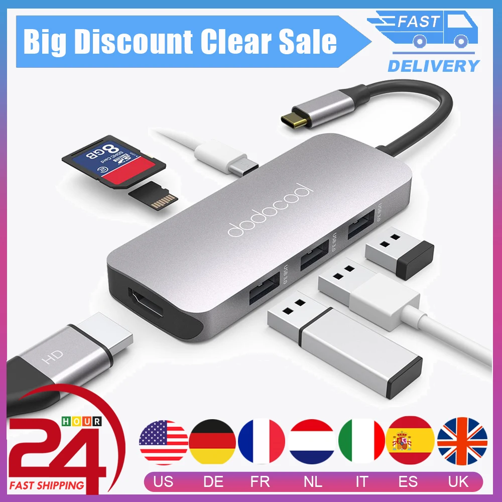 Dodocool 7 в 1 USB C концентратор с Тип Мощность доставки 4 К видео HDMI для MacBook Pro samsung Galaxy S9