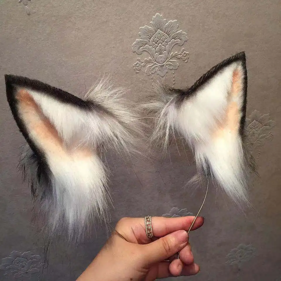 

MMGG New Silver Black Small Milk Wolf fox Ears Hair Hoop Hairpin fancy headwear for girl women costume accessories