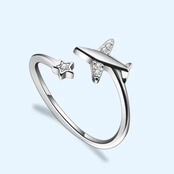 

Cute Fashion Plane Rings Open CZ Silver Jewelry Pure 925 Sterling Silver Finger Rings Gift for Women Girl Friends Anillos Mujer