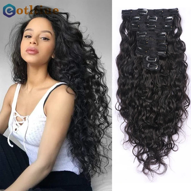 Eotltiue-Clips de onda de agua en extensiones de cabello humano brasileño, 8 piezas y 120 g/Set, Color Natural, cabello Remy de 8-24 pulgadas