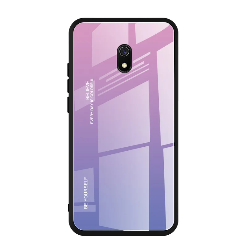 Жесткий чехол для Xiaomi Redmi 8 8A, чехол, роскошный градиентный стеклянный чехол, мягкая силиконовая рамка, бампер для Redmi 8, чехол для Redmi 8 A, чехол - Цвет: Pink Purple