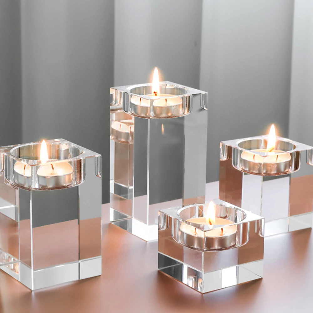 Crystal Glass Romantic Candle Holders Tealight Candlestick Wedding