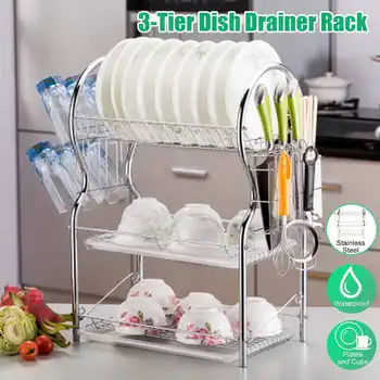 

3-Tiers Dish Rack Dishes Drainboard Drying Drainer Storage Kitchen Cabinet Organizer Accessories Flatware Dish Rack Shelf