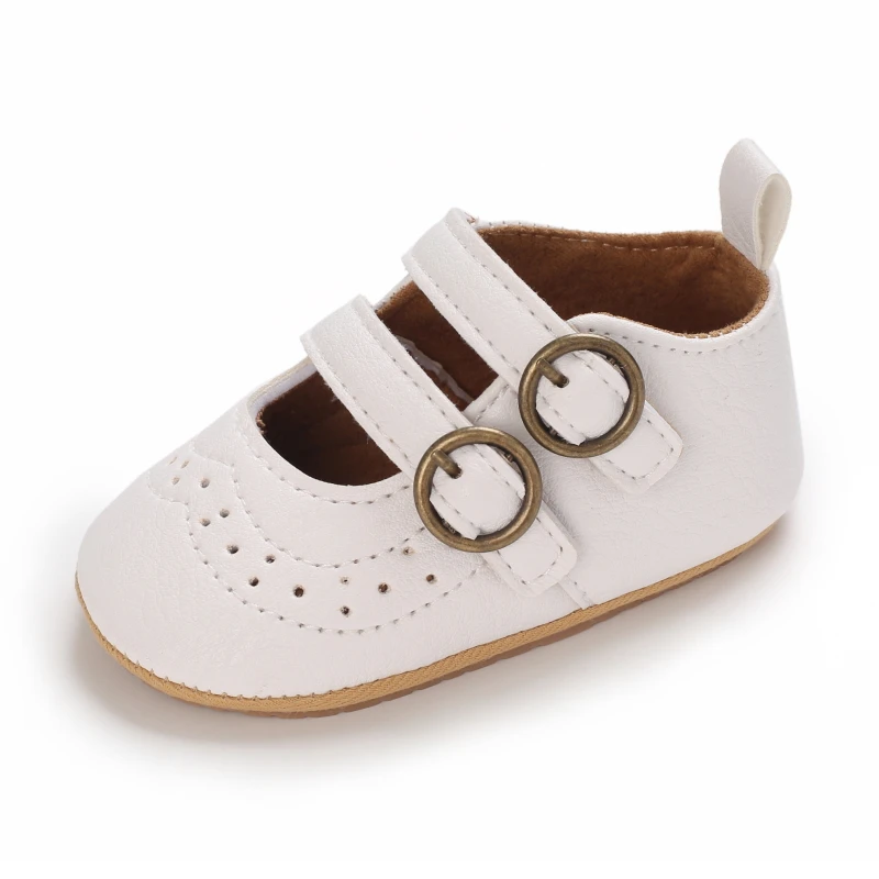 Baby Girl White Baptism Shoes Infant Toddler Bowknot Non-slip Rubber Soft-Sole Flat PU First Walker Newborn Bow Decor Mary Janes