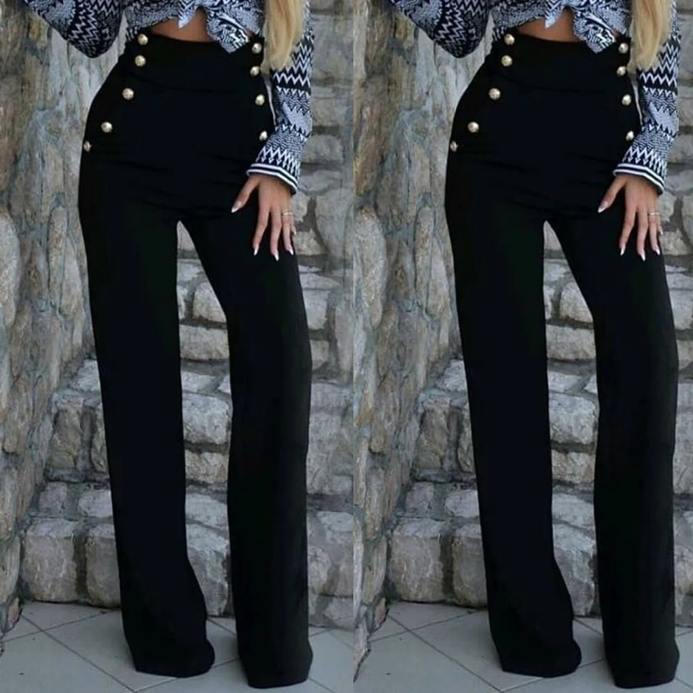 

Chic Lady Spring Autumn High Waist Button Straight Pants Vintage Solid Color Loose Women Pants Office OL Fashion Streetwear