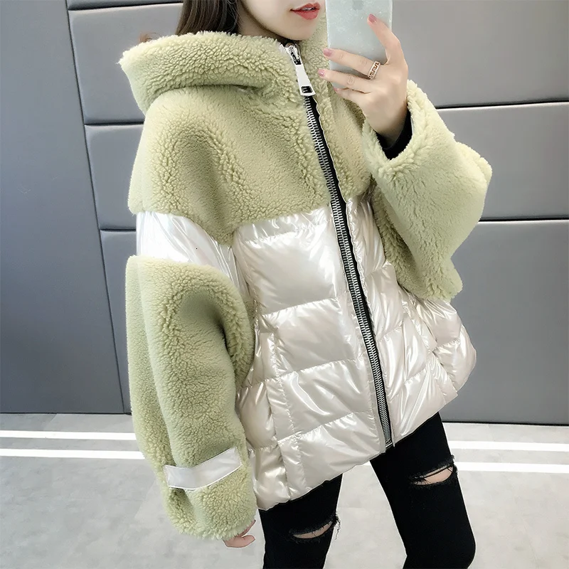 SHENGPALAE Новая модная зимняя флисовая стеганая хлопковая куртка с капюшоном для женщин, свободное корейское повседневное винтажное пальто FT988