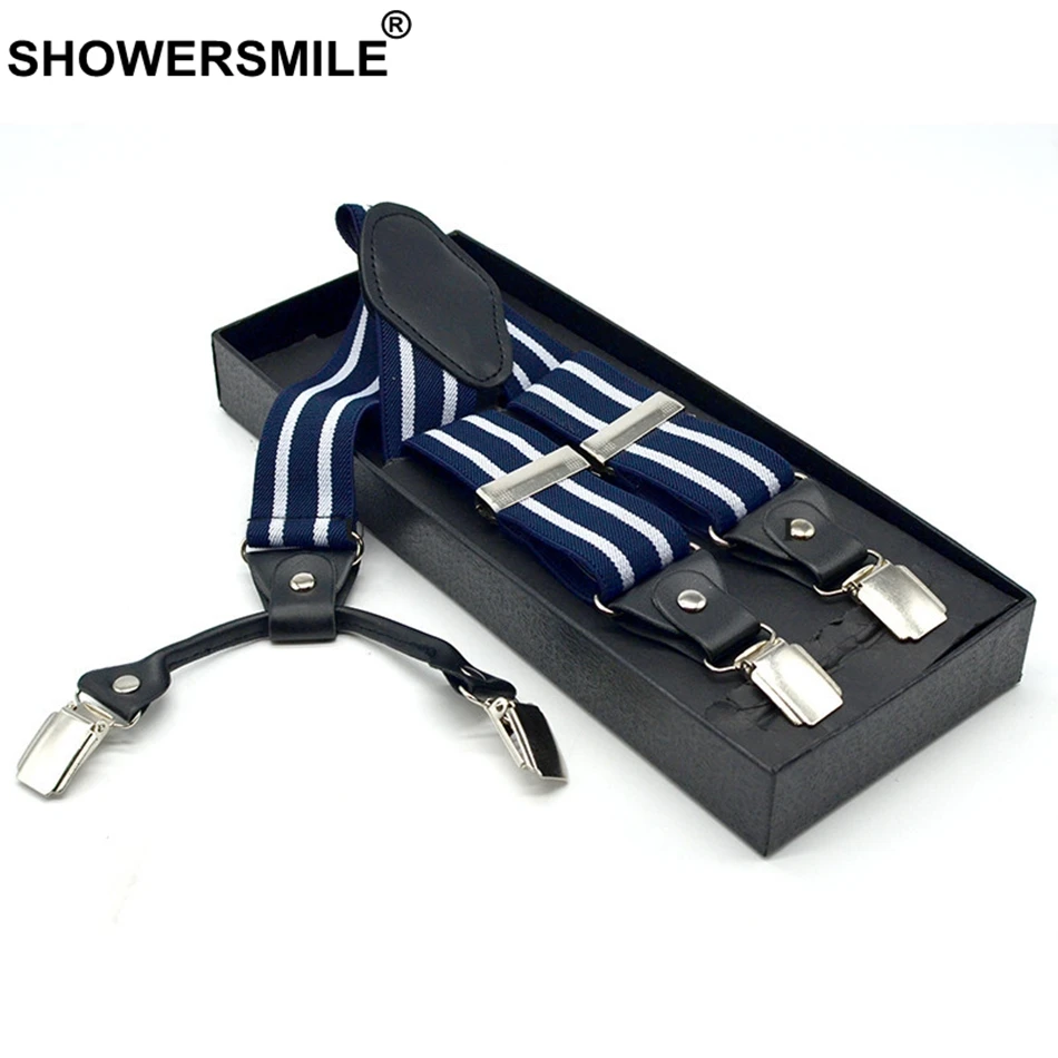 Подтяжки SHOWERSMILE мужские в полоску Эластичные Y образные 4 зажимы подвески 3 5*120 см