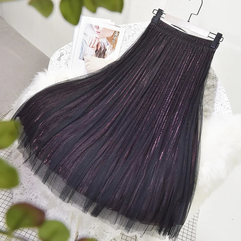 Весенне-летняя сетчатая юбка женская модная плиссированная юбка с высокой талией - Цвет: 3