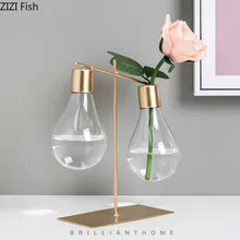 Креативная стеклянная ваза лампочка декоративные украшения прозрачные цветочные композиции Современные Декорации для дома золотые прополка вазы