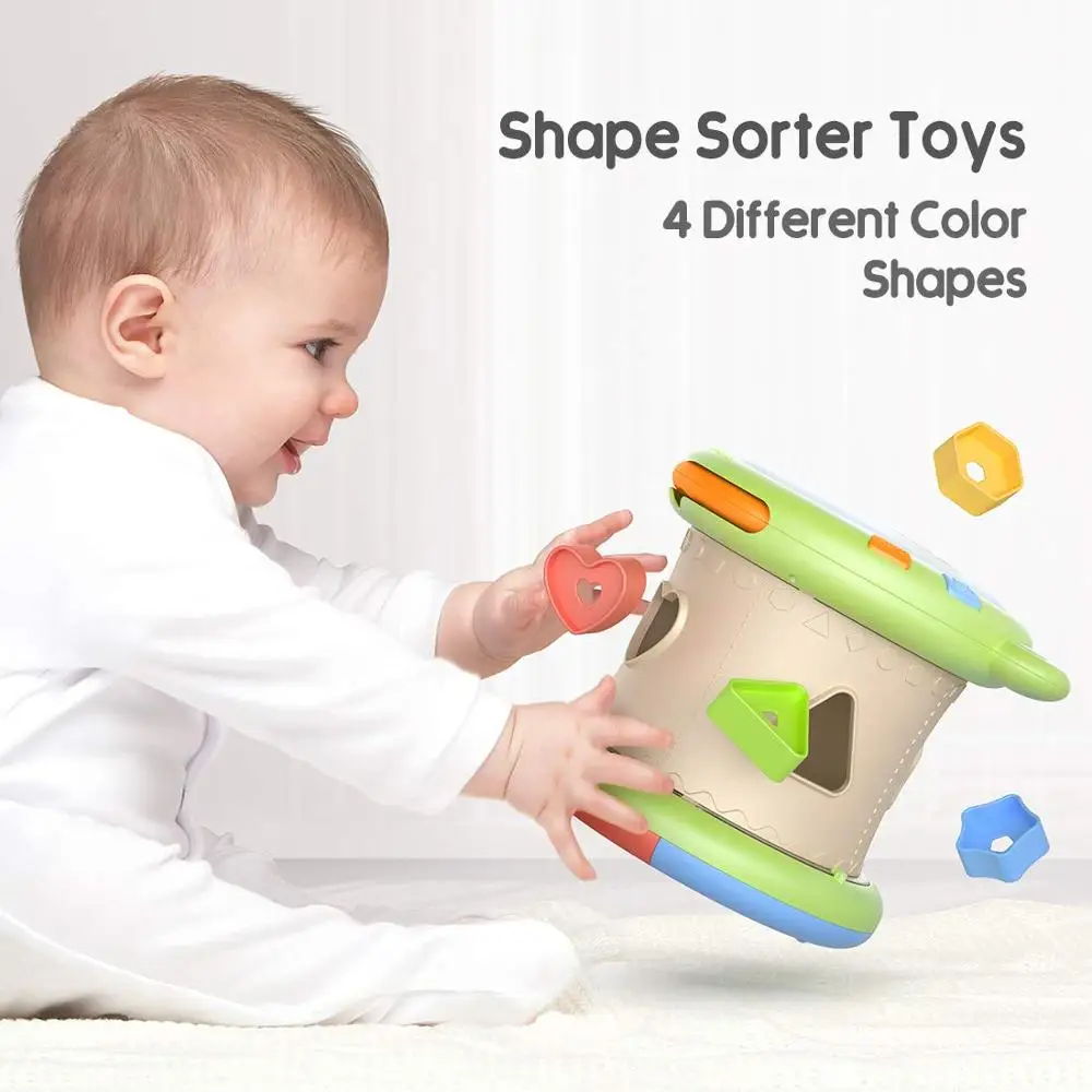 

3-in-1 Baby Musical Activity Cube Toys 12 Music and 8 Songs Educational Toys with Hand Drum Shape Sorter and Bead Maze for Kids