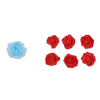 

200Pcs 6Cm Foam Rose Heads Artificial Flower Heads Wedding Decoration - 100Pcs Red & 100Pcs Light Blue