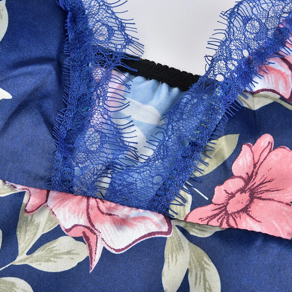 Женская кружевная Пижама с цветочным принтом, сексуальный женский пижамный комплект с v-образным вырезом, сексуальное женское белье, эротический костюм для сна Babydoll, пижама mujer D35