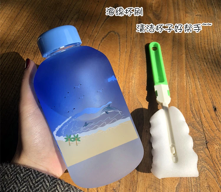 Whale Cup 600ML Frosted Glass Mup Leak-Proof Fashion Mineral Water Bottles  Drinkware Camping Travel Easy to Carry Sport Bottle