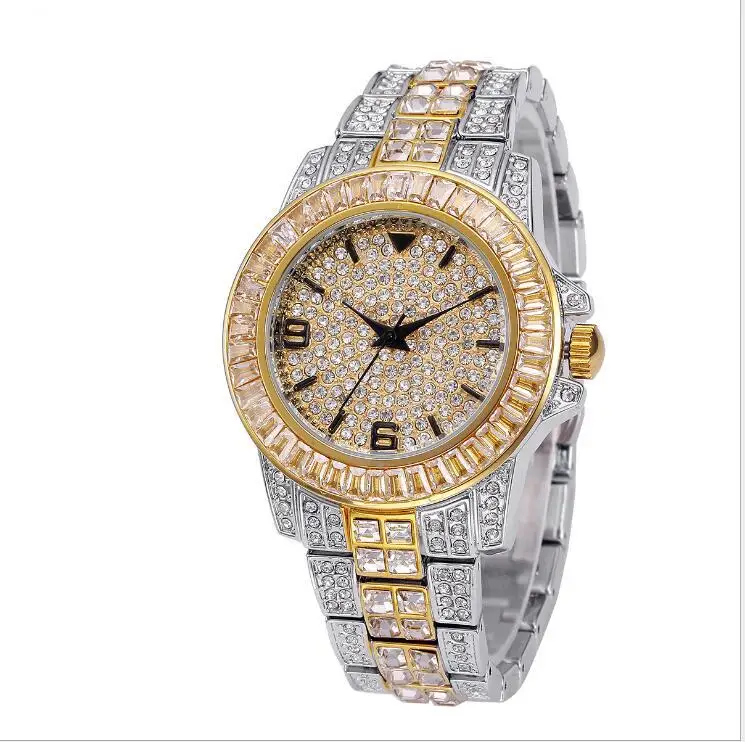 Бриллиантовые часы женские кварцевые часы дизайнерские Хрустальный Bling брендовые роскошные часы ювелирные часы Подарки - Цвет: gold silver