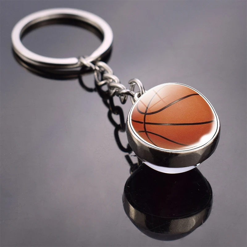 Модный стеклянный шар брелок футбол, баскетбол, бейсбол, волейбол, теннис, регби, Софтбол, изображение, стеклянный кулон, металлический брелок - Цвет: Черный