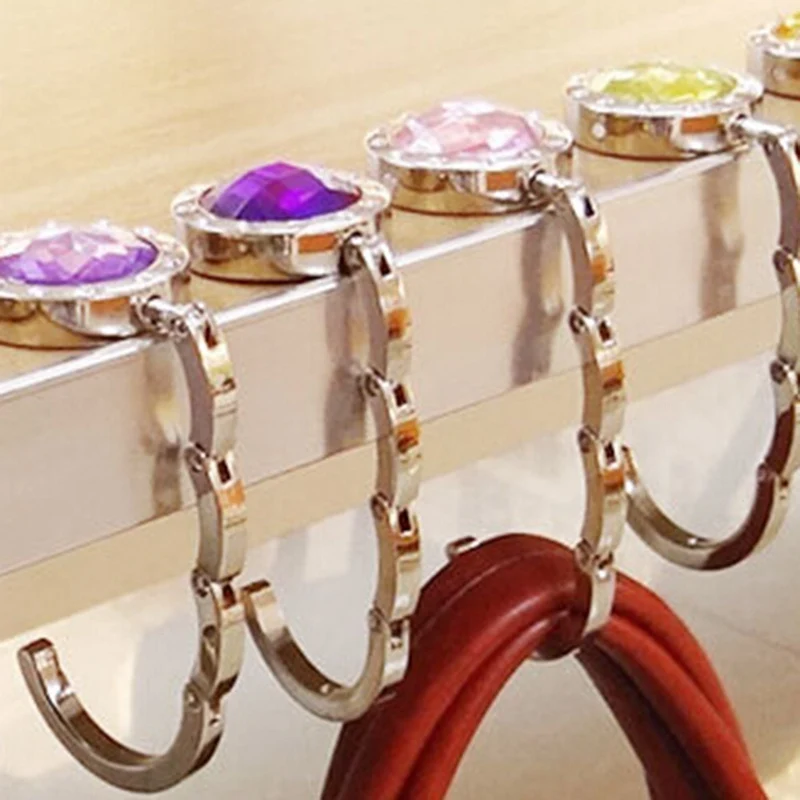 

Portable Metal Folding Hook Hanger Holder Foldable For Handbag Bag Purse Clothing Accessories With Trendy Rhinestone