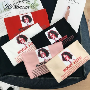 

Hirsionsan Abstract Character Printed T Shirt Women 2020 New Korean Aesthetic Cotton Female T Shirt Vintage Short Sleeve Tees