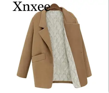 

Autumn and winter new European and American fashion lapel quilted cotton thick woolen coat woolen coat women